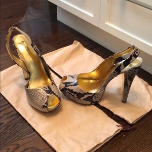 Snakeskin platform sling backs